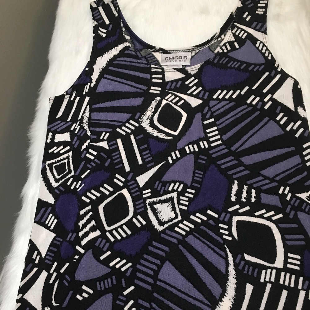 NWT Chico's Travelers Purple, Black & White Top